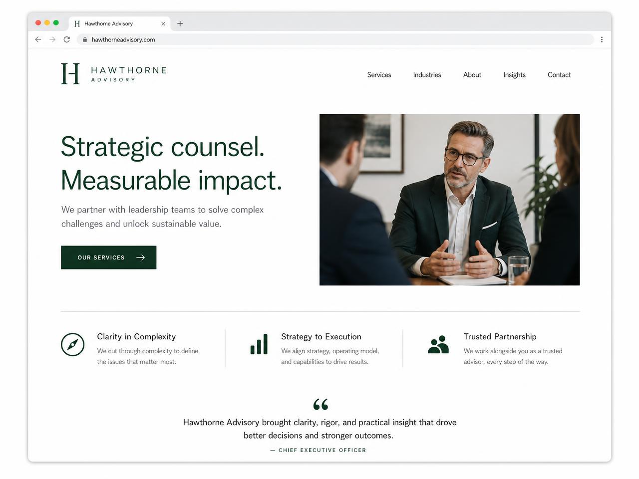 Voorbeeldontwerp van een website voor consultancy