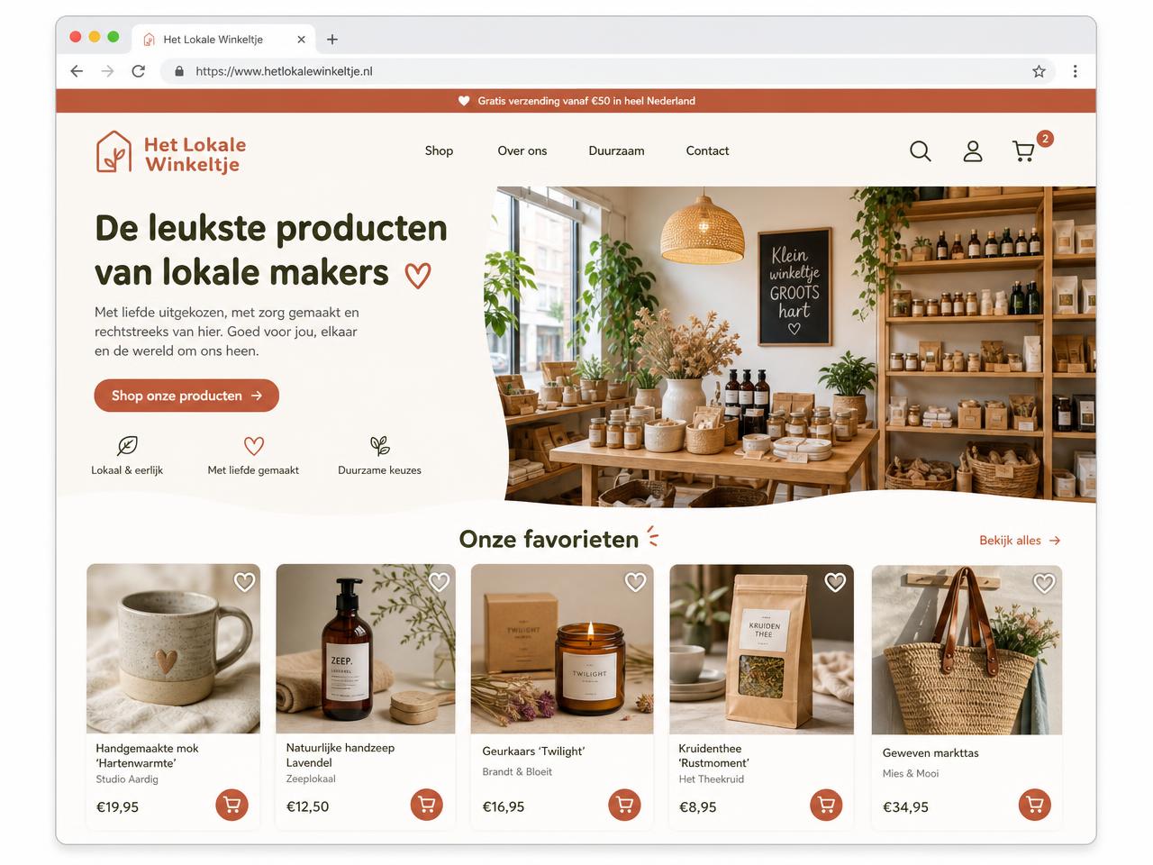 Voorbeeldontwerp van een website voor lokale handel